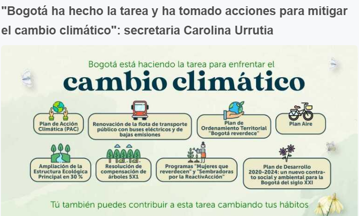 “Bogotá ha hecho la tarea y ha tomado acciones para mitigar el cambio climático”: secretaria Carolina Urrutia